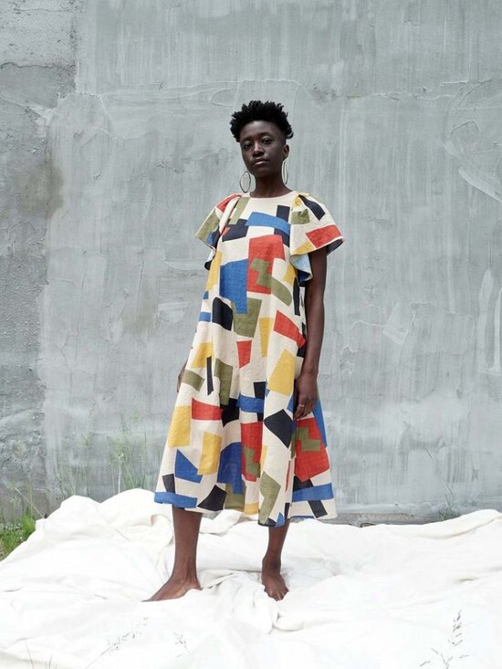 Ursa Minor Dresses & Skirts - Ursa Minor Studio Piet Multicolor Geometric Print Midi Dress Size Medium